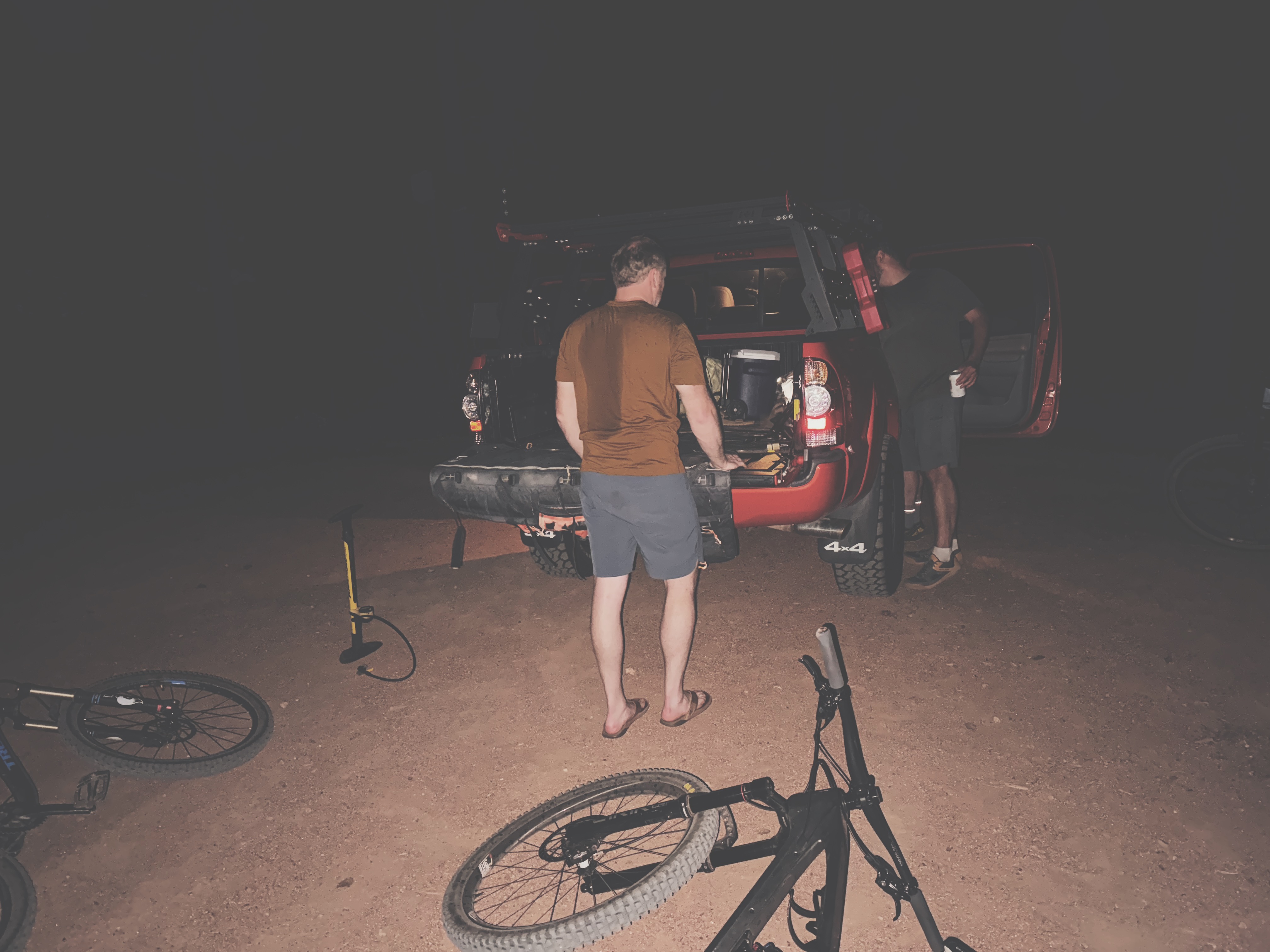 Loading bikes for a night ride